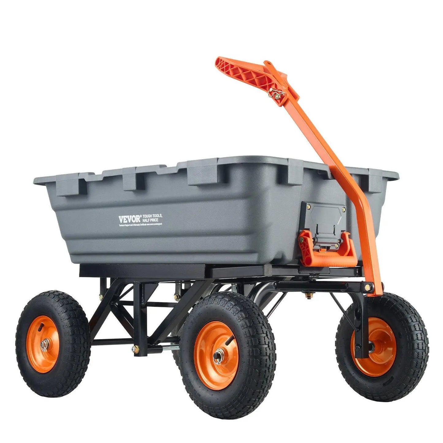 【Father'S Day】Vevor Poly Garden Dump Cart with Easy to Assemble Steel Frame, 2-In-1 Convertible Handle, 13 Inch Tires, Max Capacity 1500 Lbs, Utility Wheelbarrow Productivity Yard