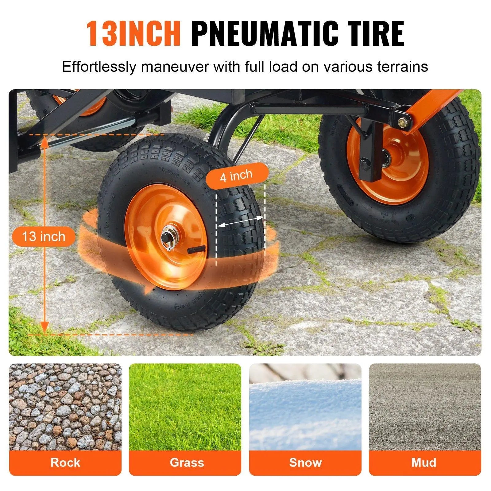【Father'S Day】Vevor Poly Garden Dump Cart with Easy to Assemble Steel Frame, 2-In-1 Convertible Handle, 13 Inch Tires, Max Capacity 1500 Lbs, Utility Wheelbarrow Productivity Yard