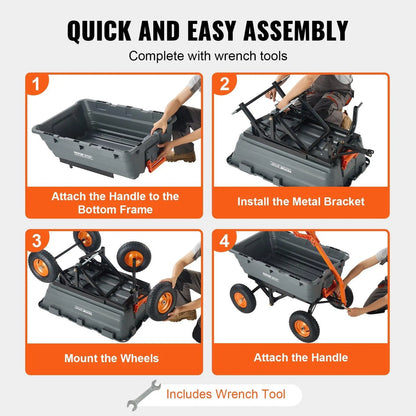【Father'S Day】Vevor Poly Garden Dump Cart with Easy to Assemble Steel Frame, 2-In-1 Convertible Handle, 13 Inch Tires, Max Capacity 1500 Lbs, Utility Wheelbarrow Productivity Yard
